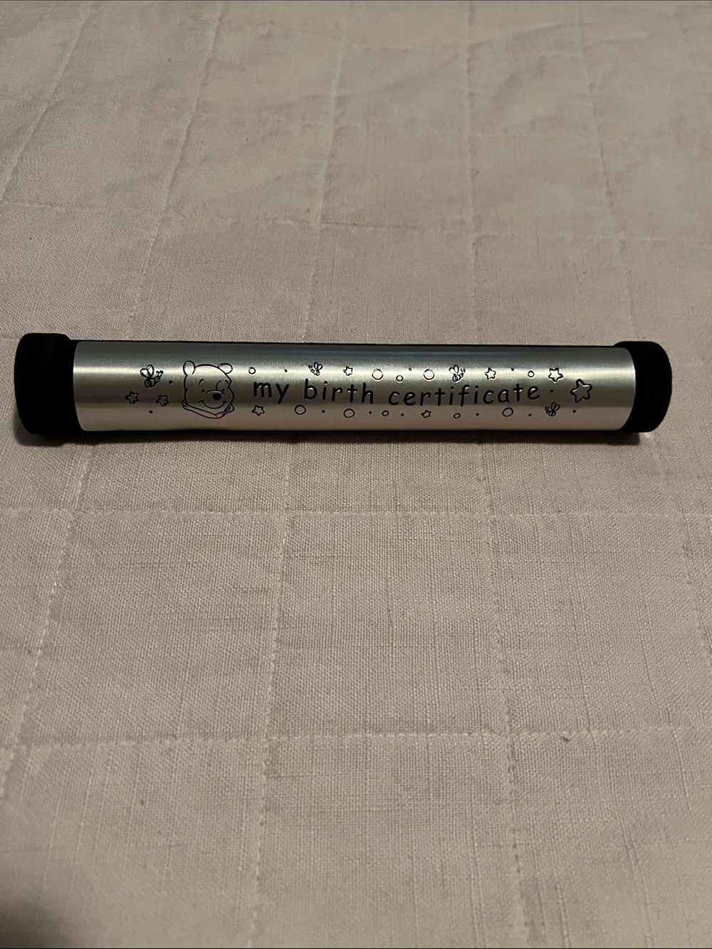 SILVER & BLACK WINNIE THE POOH BIRTH CERTIFICATE HOLDER